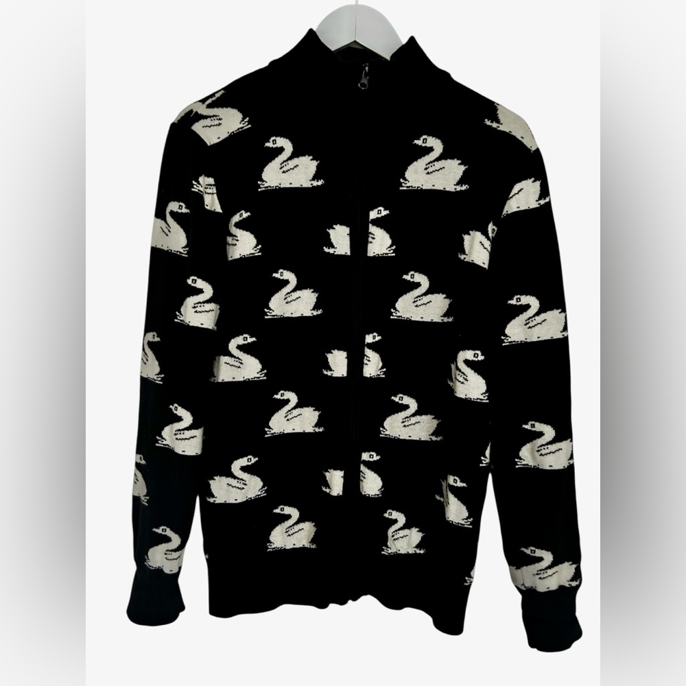 Cashmere Silk Swan Sweater | Size Small | Black Knit Zip Cardigan